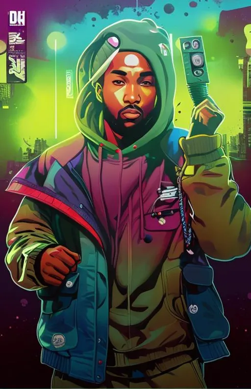 Prompt: ((best quality)), ((masterpiece)), ((realistic)),American comic illustration,home electronics with stickers on the device,emoji stickers,name brand stickers,sticker bombed,hip hop gig poster style illustration,personality. The artwork draws inspiration from the style of a hip hop gig poster, infusing it with vibrant and bold colors. The illustration showcases Gangster the hip hop gig poster aesthetic creates a visually captivating masterpiece on eye level, scenic, masterpiece. <lora:add_detail:0.5>