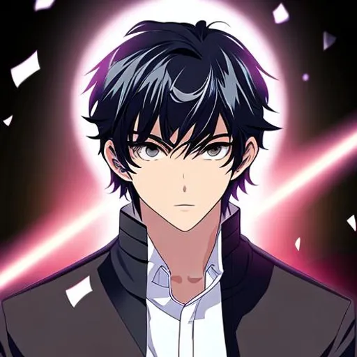Prompt: Handsome anime man with magic powers, black hair