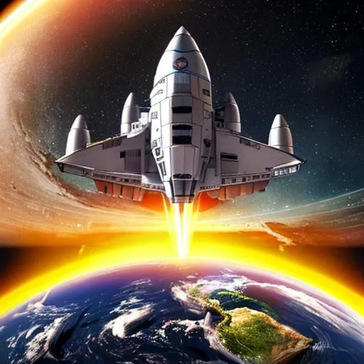 Prompt: buring space ship in front of earth