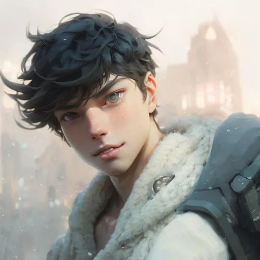 Prompt: Closeup face portrait of a man, smooth soft skin, big dreamy eyes, beautiful intricate colored hair, symmetrical, anime wide eyes, soft lighting, detailed face, by makoto shinkai, stanley artgerm lau, wlop, rossdraws, concept art, digital painting, looking into camera