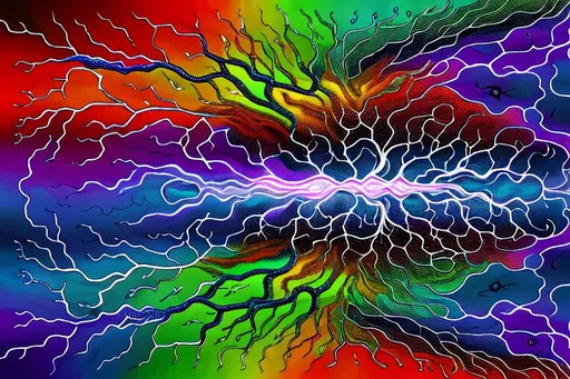Prompt: Neuron Pattern, Highly Detailed, Intricate Detail, Colorful, Deep Colors, Beautiful Patterns, Hyperdetailed, Neurochromatic, Moving Waves, Pulsating, vapor, tornadic, thunderstorm