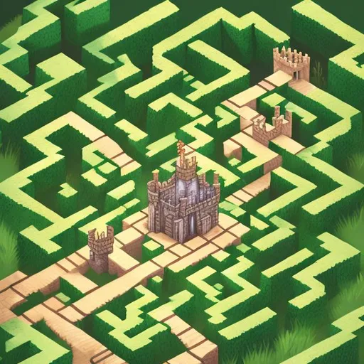 Prompt: illustartion of the tiny Castle with a maze