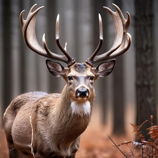 Prompt: make me a deer that has gigantic  antlers in rut