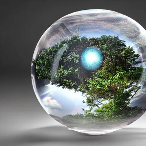 Prompt: Large crystal ball reflecting a portal in time