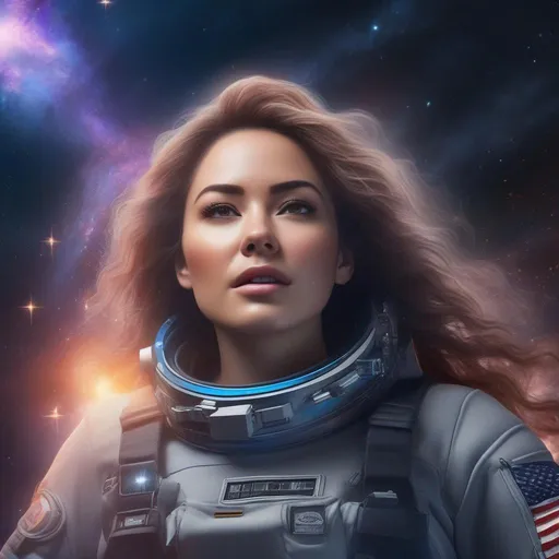 Prompt: hyper realistic,  highly detailed face and, hyper realistic, highly detailed full body of a buxom woman, falling through space, galaxies, nebulas, stars