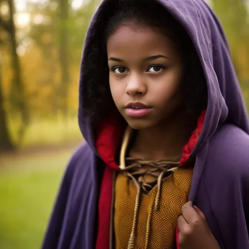 Prompt: Teenage African American girl in cloak