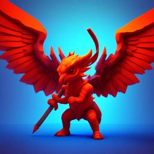 Prompt: Tiny cute isometric red demon holding a flaming sword, soft smooth lighting, with soft colors, 100mm lens, 3d blender render, trending on polycount, modular constructivism, blue background, physically based rendering, symmetrical, centered.