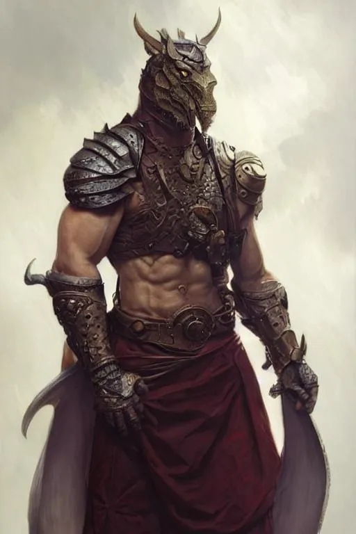 Prompt: dragon skin, dragonic scales, dragonborn, paladin, masculine, beautiful, handsome, muscular, fit, male body, intricate, highly detailed, digital painting, artstation, concept art, sharp focus, illustration, art by greg rutkowski and alphonse mucha