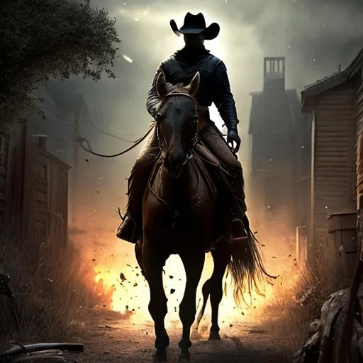 Prompt: a ruthless cowboy fighting for justice, dark background,  horror, perfect camera shot, ultra-detailed, night, art, realistic, hyper-realistic, highly detailed, realism, 32k, photography, hdr, 1080p, cinematic, Hyperrealistic, fictional environment, mid shot, intricately detailed, colour depth, dramatic, side light, colourful background, beautifully shot, perfect composition, atmospheric, moody, natural white spotlight shining on subject. Realistic shadows