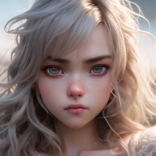 Prompt: Closeup face portrait of an princess, smooth soft skin, big dreamy eyes, beautiful intricate colored white hair, symmetrical, anime wide eyes, soft lighting, detailed face, by makoto shinkai, stanley artgerm lau, wlop, rossdraws, concept art, digital painting, looking into camera