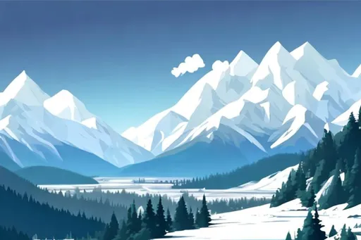 Prompt: three snow-capped rocky mountains, simplistic anime style