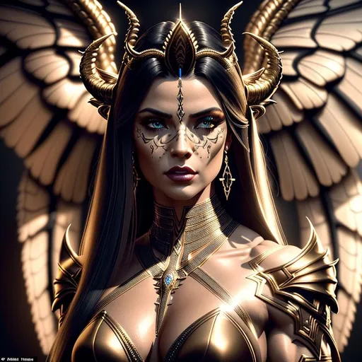 Prompt: {{{{the highest quality concept art masterpiece full body view}}}}, 
{{muscular fit toned }}

portrait, Insanely detailed photograph of an elaborate and enigmatic hyperdetailed  female Nephilim half demon half angel", realistic, cinematic, intricate and hyperdetailed, fantasy art, album cover art, 3D soft lighting,diablo 4