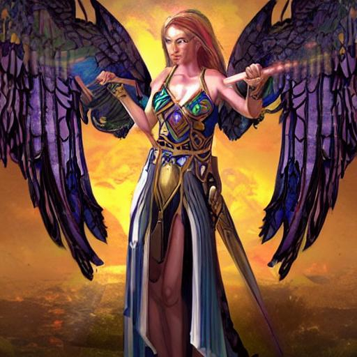 A prismatic female angel warrior in magic the gather... | OpenArt