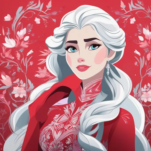 Prompt: elsa but red color scheme