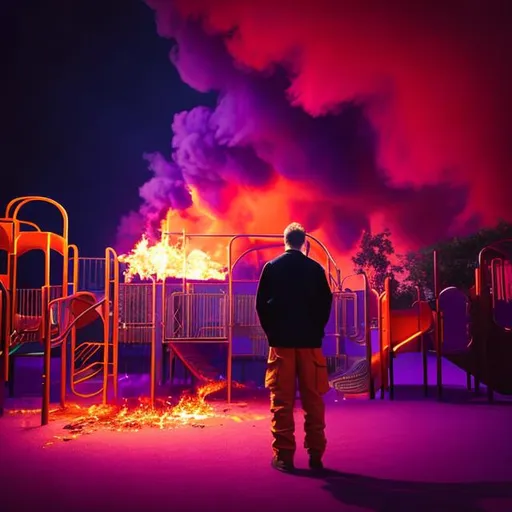 The back of a man standing in front of a playground… | OpenArt