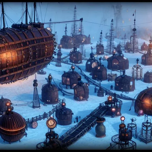 Prompt: steampunk airship village frostpunk
 4k HDDR