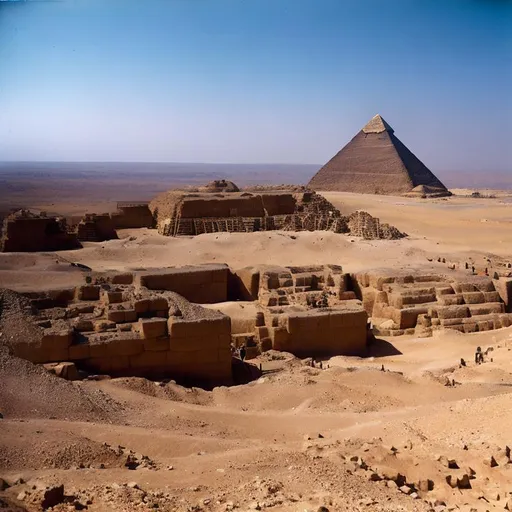 Prompt: Giza Plateau during the building of the pyramids,
4000 B.C.,
legions of Egyptian workers moving blocks,
jungle in the distance,
landscape shot,
16K