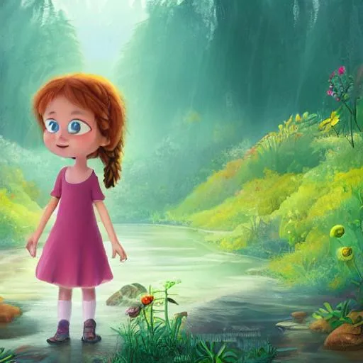 Prompt: a curious and adventurous young girl named Lily who lived in a small village near a vast forest, cartoons, animation,4k,ultra hd,