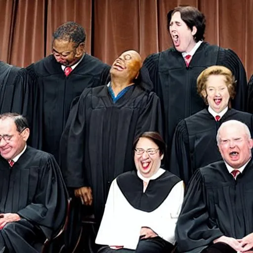 Prompt: crazy supreme court justices in black robes, screaming