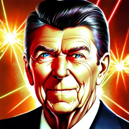 a zoomed in picture on Ronald Reagan. He is a super... | OpenArt