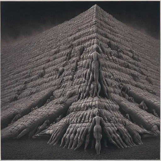 monochrome, H.R. Geiger, beksinski, human pyramid | OpenArt