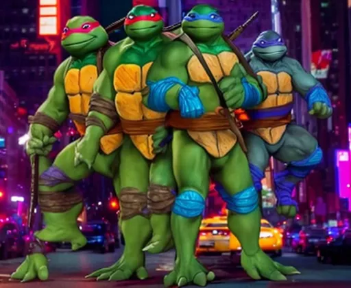 Prompt: Ninja turtles in new York 