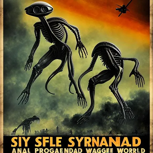 Prompt: Alien, World war 2 sytle propanganda poster. Hyper realistic, 8k, uhd