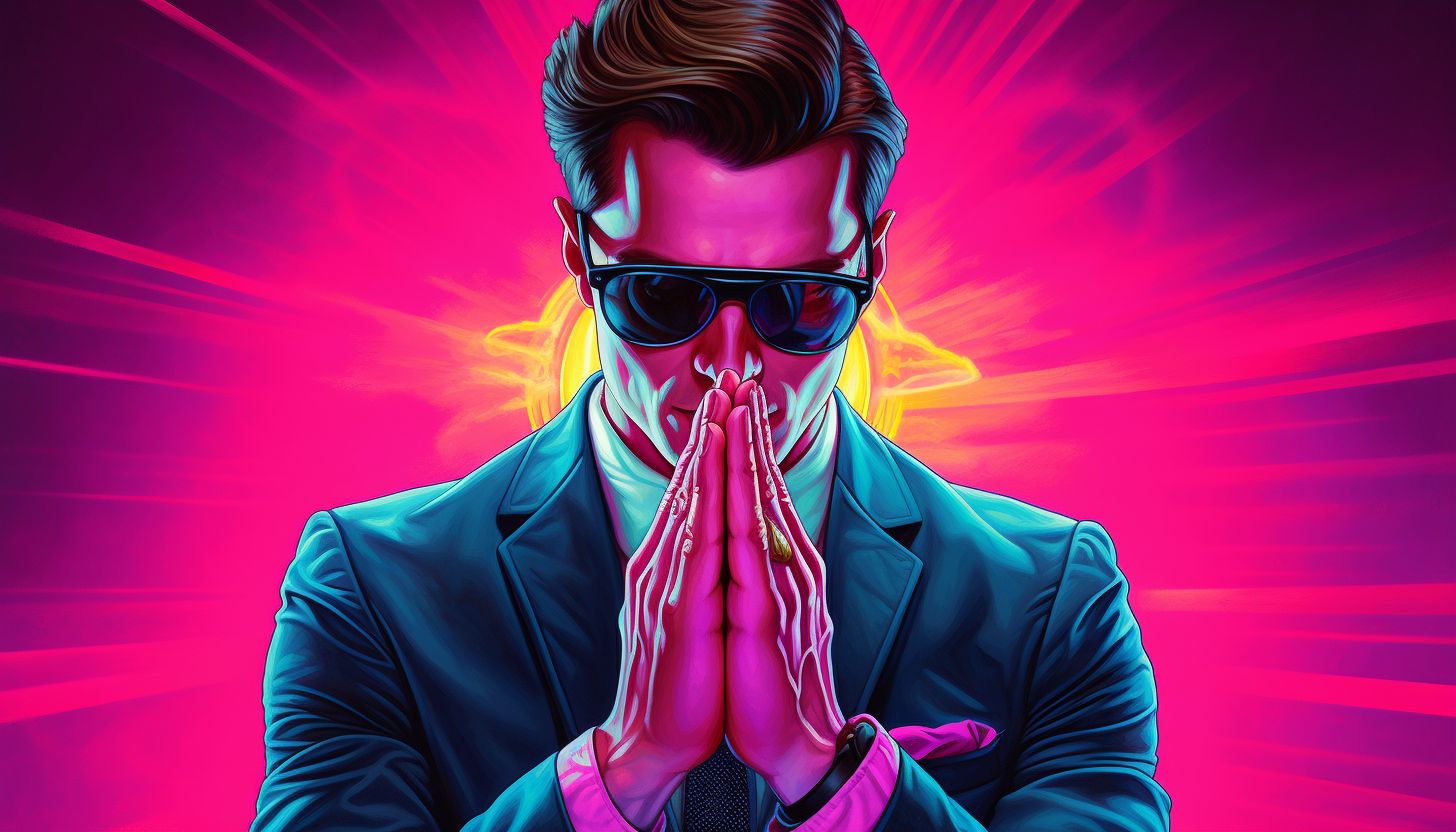 Prompt:  a neon art image of a man pointing with his finger, in the style of synthwave, alex gross, golden age illustrations, 32k uhd, hyper-detailed illustrations, colorful, eye-catching compositions, luminous portraits