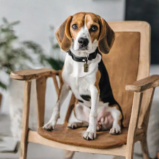 Prompt: A Beagle sitting on chair
