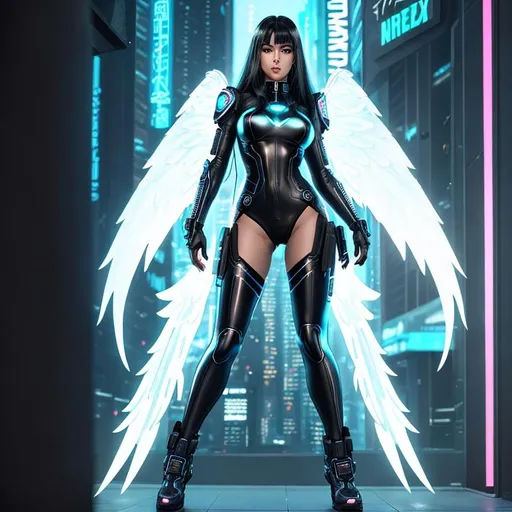 Prompt: cyberpunk female cyber angel, (high quality)+, (high texture)+, (ultra detailed)+, (detailed background)++, (perfect anatomy)+, (proper finger structure)+, (quality artwork)+, (mature woman)++, solo, detailed face, black hair, long hair, shiny hair, detailed hair, iridescent eyes, detailed eyes, google with neon trim++, (leather gloves)++, detailed accessories, detailed body)++, shiny skin, (fair skin)+, detailed skin, (bronze gears)++, road++, rain background++, (metal trees)++, (full body)+++, (sepia tones)++, (from ahead)++