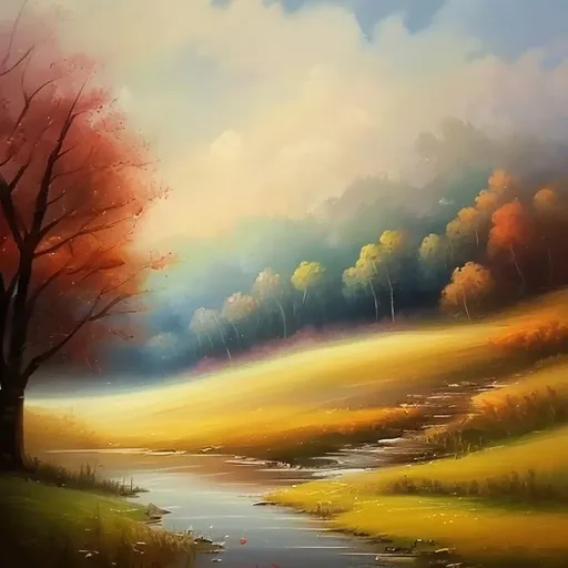 Prompt: Pleasant Landscape painting with soft colours