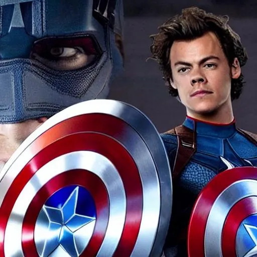 Prompt: if Harry Styles was captain America, cinematic, epic, cool, photo realistic, 4k, high detail
