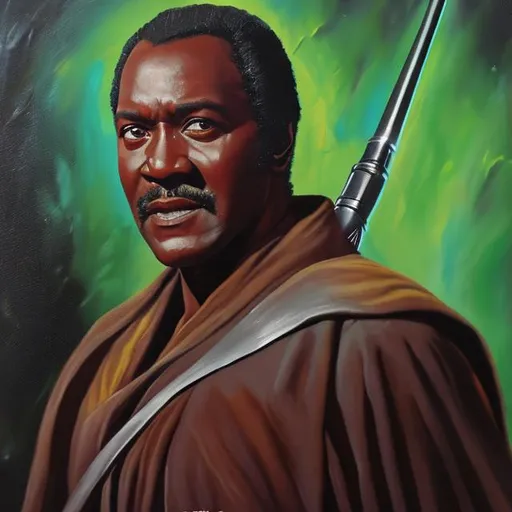 Prompt: oil painting of 1970s Richard Roundtree as a jedi 4K 8K. 
