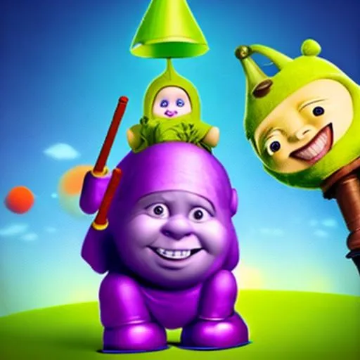 Prompt: Teletubbie shrekshuka with a hookah