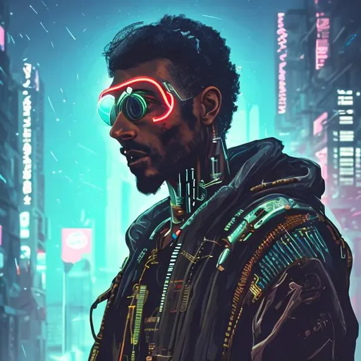 Prompt: Cyberpunk North African Man with a metal left arm
