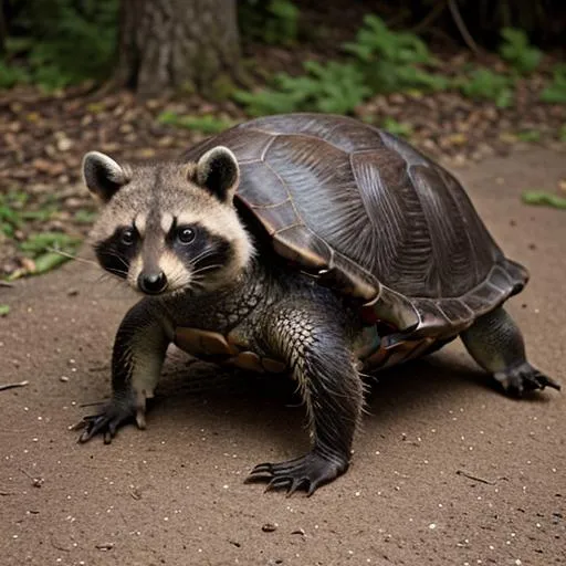 Prompt: turtle fused with a raccoon