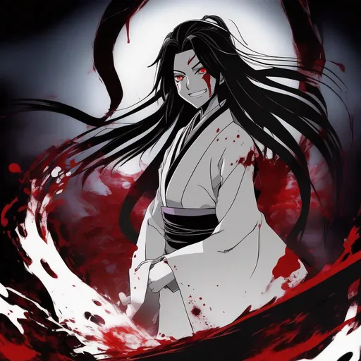 Prompt: Retsu Unohana, bankai, detailed epic, dark lighting , red, blood, crazy smile, dark hair