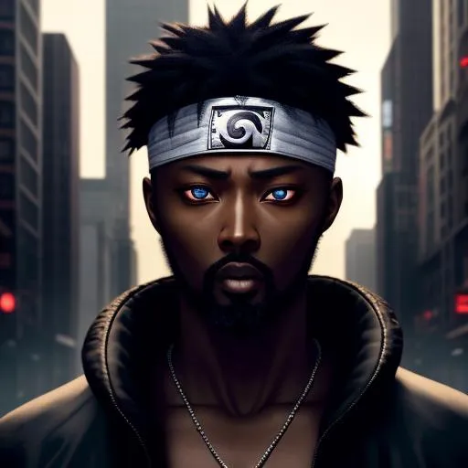 Prompt: Hyper-realistic, perfect, beautiful, BLACK ,rza with messy naruto CUT and beautiful eyes, 8K, in the city lights 