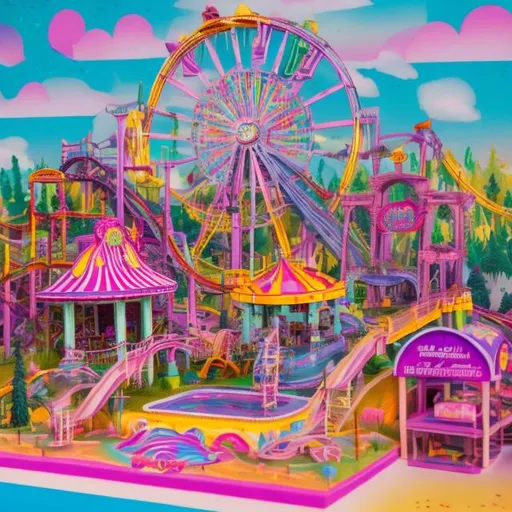 Prompt: Lisa frank style amusement park diorama