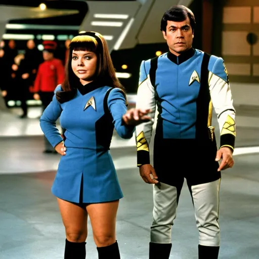 Prompt: Wendy Padbury in a Starfleet uniform. {Star Trek: The Next Generation}