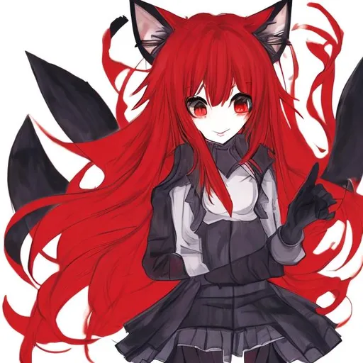 Prompt: red, anime, foxgirl, female