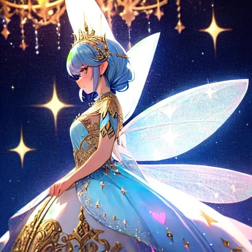 Prompt: A cute fairy, in a highly detailed ornate dress, sparkles