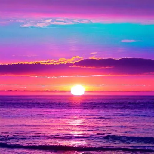 Prompt: sunrise over an ocean, vibrant  purple/pink colors in the sky