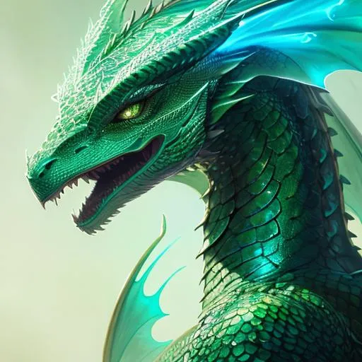 Prompt: a green dragon with cyan markings and a intelligent face, perfect composition, hyperrealistic, super detailed, 8k, high quality, trending art, trending on artstation, sharp focus, studio photo, intricate details, highly detailed, by Greg Rutkowski, illustration, watercolor