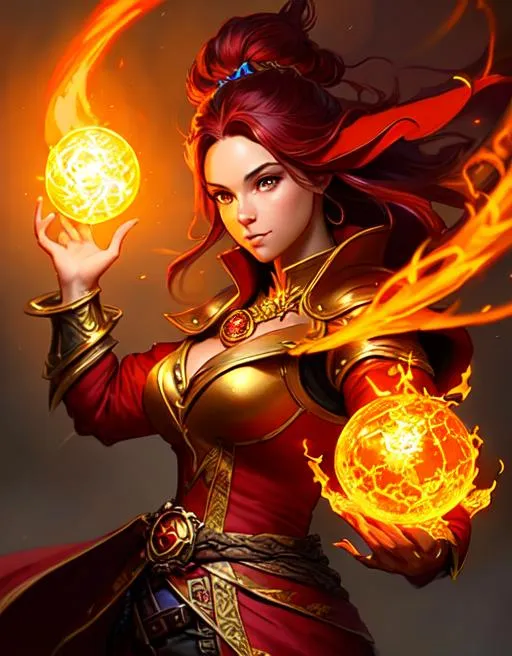 Prompt: Hyperdetailed masterpiece concept art of a D&D Sorcerer casting fireball
 hyperdetailed concept art by Ross Tran, high quality DnD illustration, trending on ArtStation, detailed face,