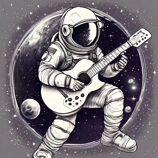 Prompt: sketch astronaut play guitar in space, very detailed sketch but icon