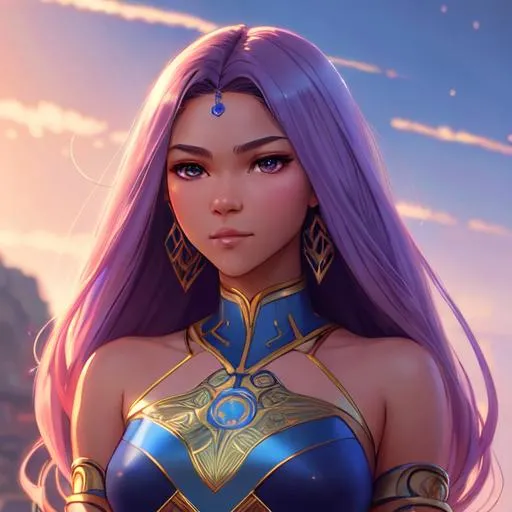 Prompt: portrait of a Zendaya, smooth soft skin, big dreamy eyes, beautiful intricate colored hair, symmetrical, anime wide eyes, soft lighting, detailed face, by makoto shinkai, stanley artgerm lau, wlop, rossdraws, concept art, digital painting, looking into camera, highly focus