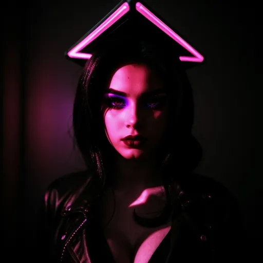 Prompt: beautiful female demon, hell, demonic, vaporwave, retro, neon, aesthetic, liminal, high quality, high definition, beautiful, dramatic lighting