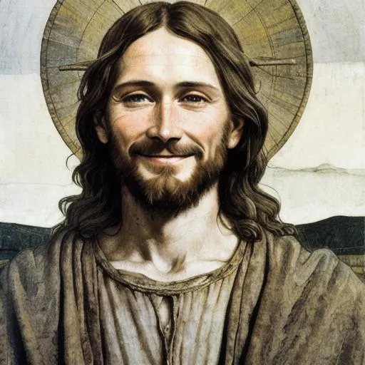 Prompt: UHD Jesus Christ smiling in the style of Andrew Wyeth