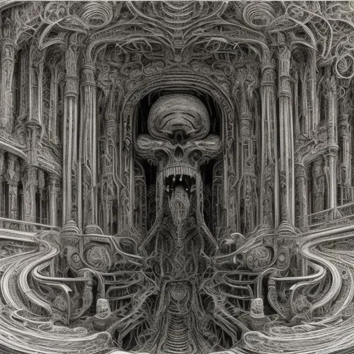 Prompt: by H.R. Giger, Ink, Fountain Pen, Black and White, High Contrast, 3D, Omnidimensional, YCbCr, Mobius strip, Non-Euclidian, Paradox, Edge Detection, Spiraling, insanely detailed and intricate, hypermaximalist, elegant, ornate, hyper realistic, super detailed, coloring book page